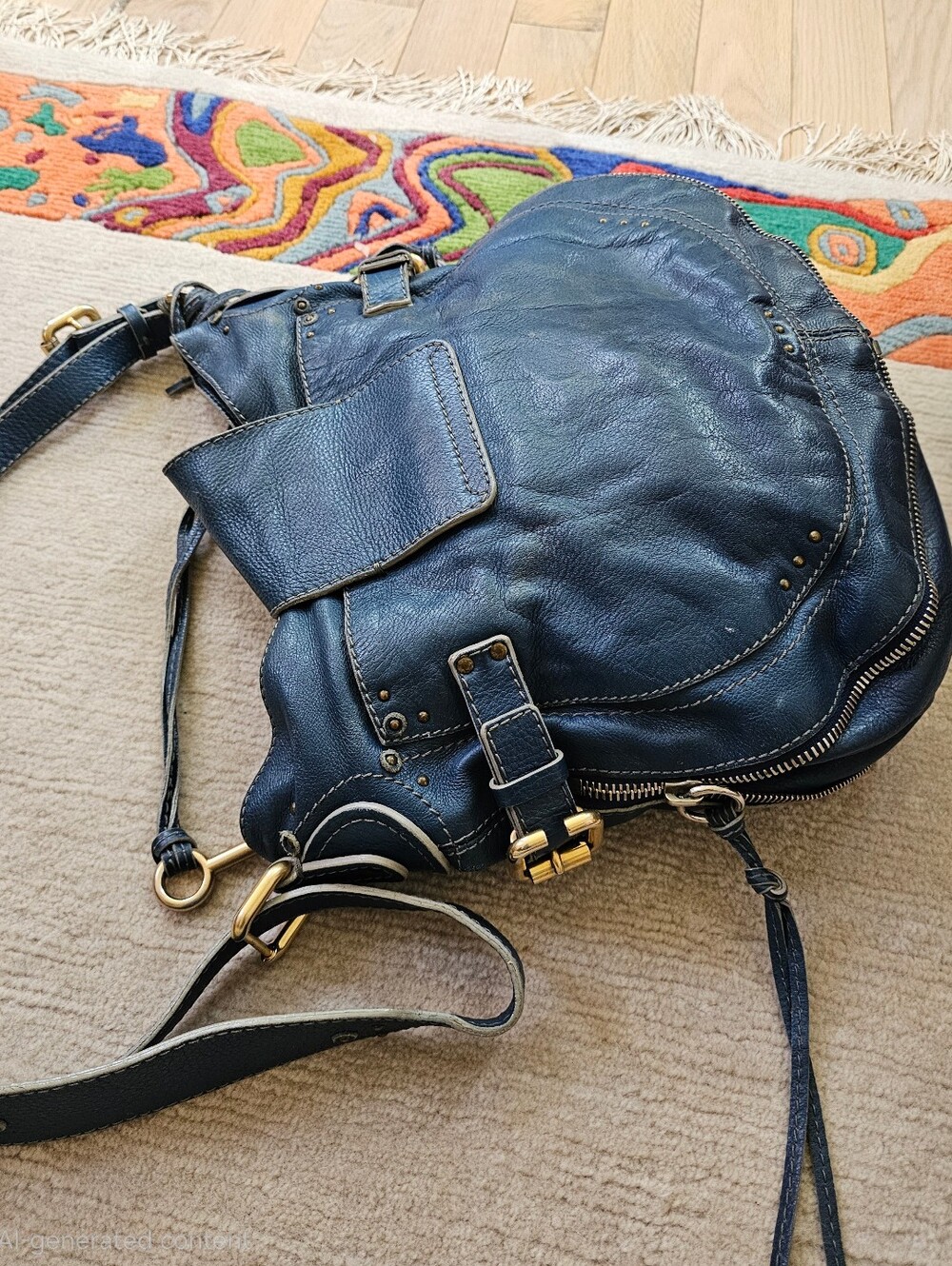 Authentic Chloe Paddington Shoulder Bag Lock/Key Beautiful Blue Leather! - Picture 6 of 14